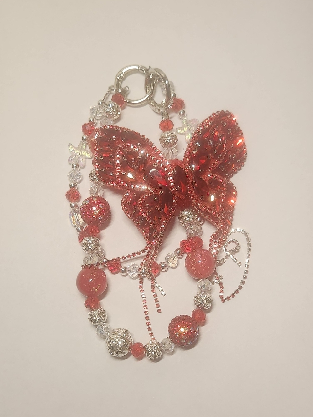 Red and Silver Crystal Butterfly Bag/Phone Charms - Unbranded